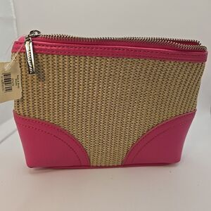 Bath & Body Works  super cute boho “straw” and hot pink zippered cosmetic bag